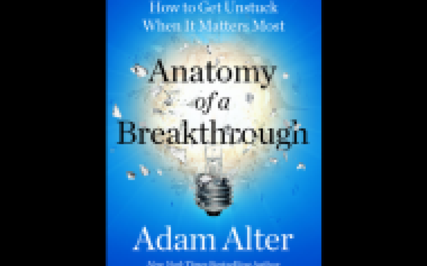 anatomy of a breakthrough book cover, black text on bright blue background with lightbulb in center