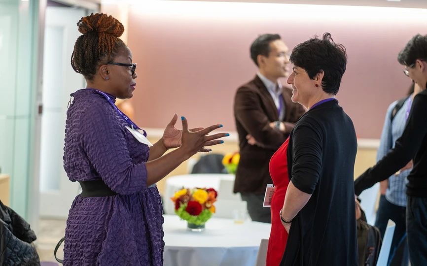 two women talking