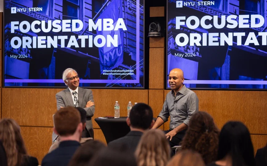 Dean Raghu Sundaram interviewing Ragy Thomas (MBA ’03), Founder and CEO of Sprinklr