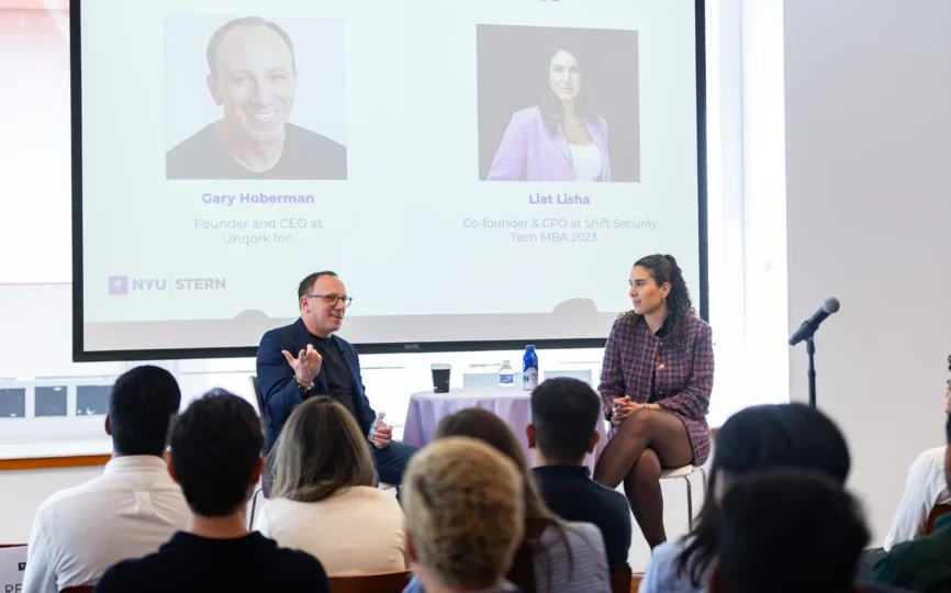 Gary Hoberman, Founder and CEO, Unqork Inc., spoke with Liat Lisha (MBA ’23), Co-founder and CPO, Shift Security, as part of orientation for Stern’s Andre Koo Technology and Entrepreneurship MBA.