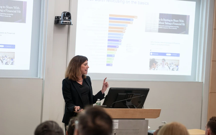 Professor Alison Taylor delivers a lecture to Stern alumni