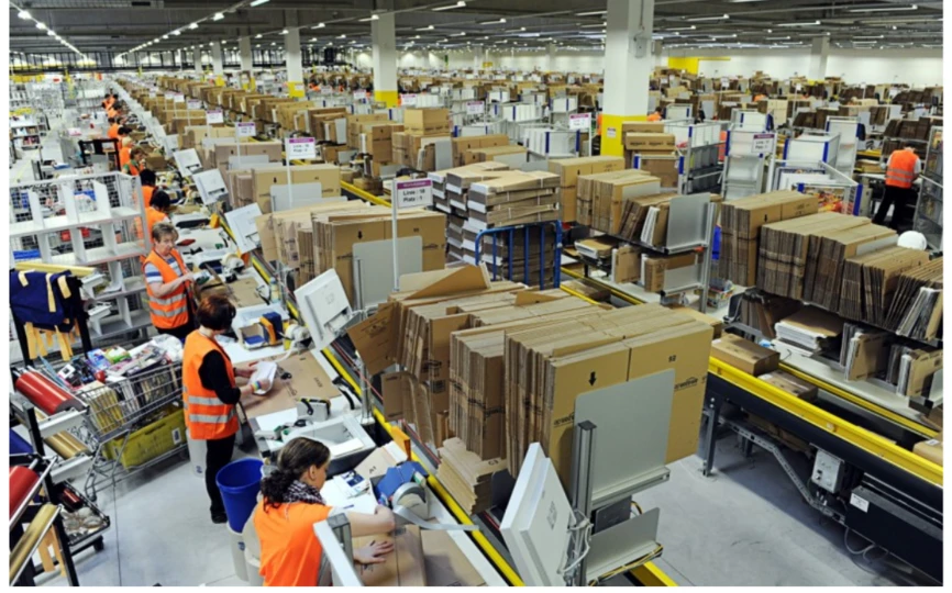 Amazon workers in warehouse