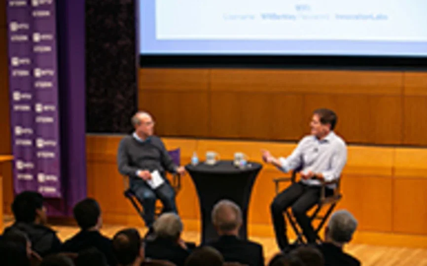 Professor Greg Coleman and Mark Cuban in Paulson Auditorium