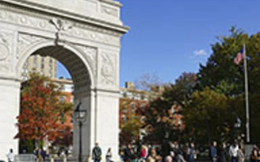 Washington Square Park with American flag