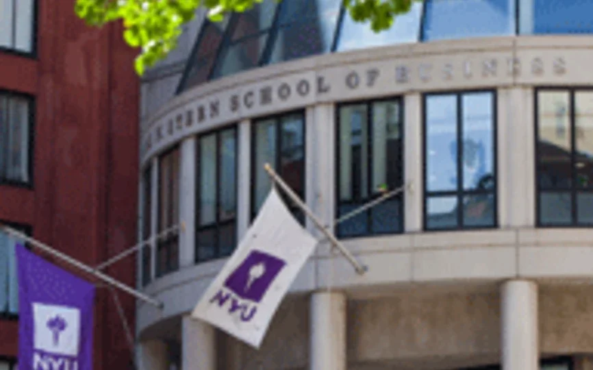 NYU Flags outside of Kaufman Management Center