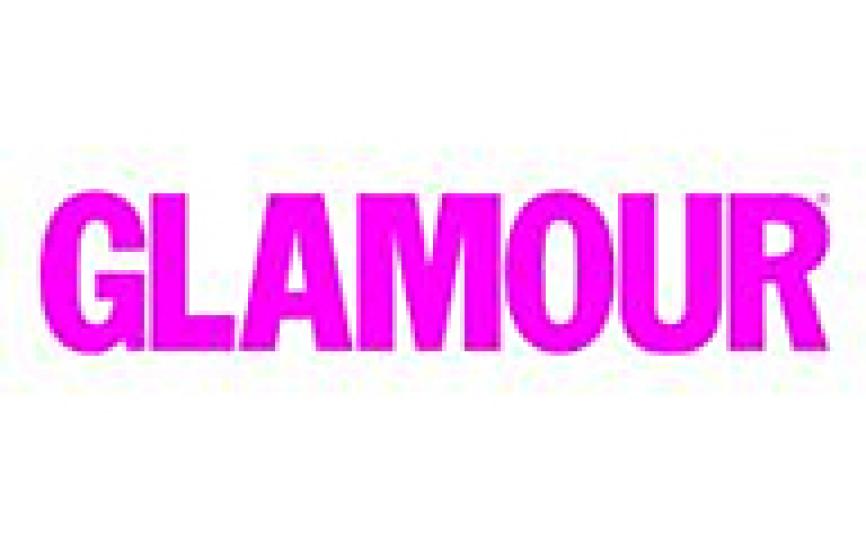 the word "glamour" in pink-colored letters