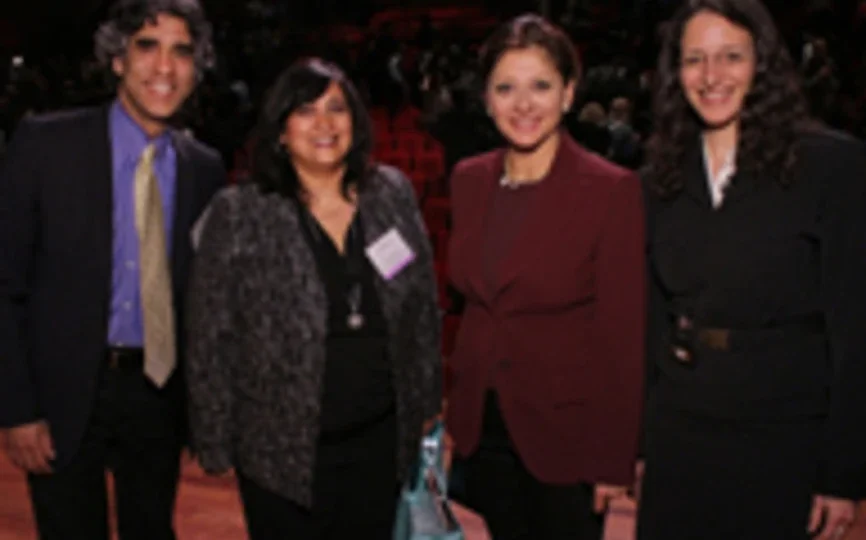 Maria Bartiromo, Suresh Sani, Undergraduate College Dean Geeta Menon, and Professor Batia Wiesenfeld at the 2013 Sani Lecture