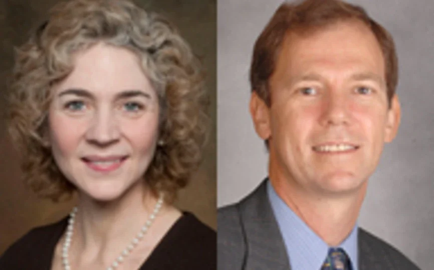 headshot of jennifer carpenter next to headshot of robert whitelaw