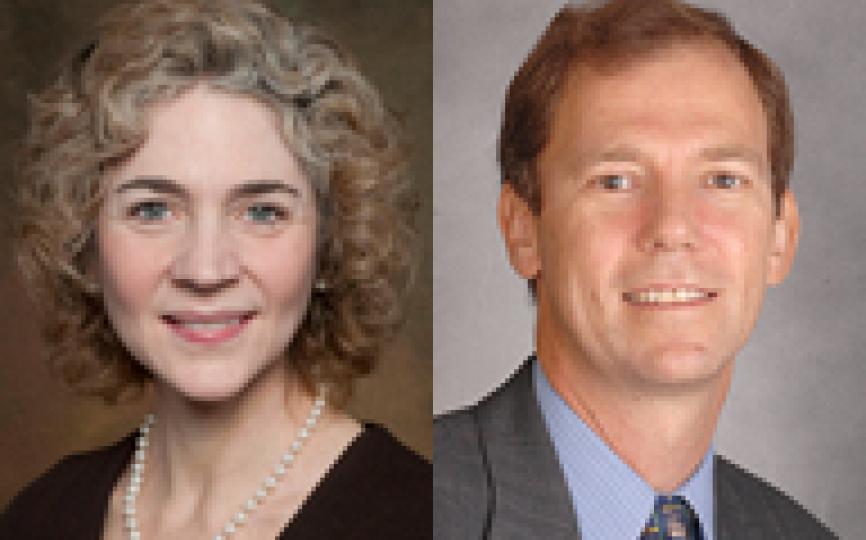 headshot of jennifer carpenter next to headshot of robert whitelaw