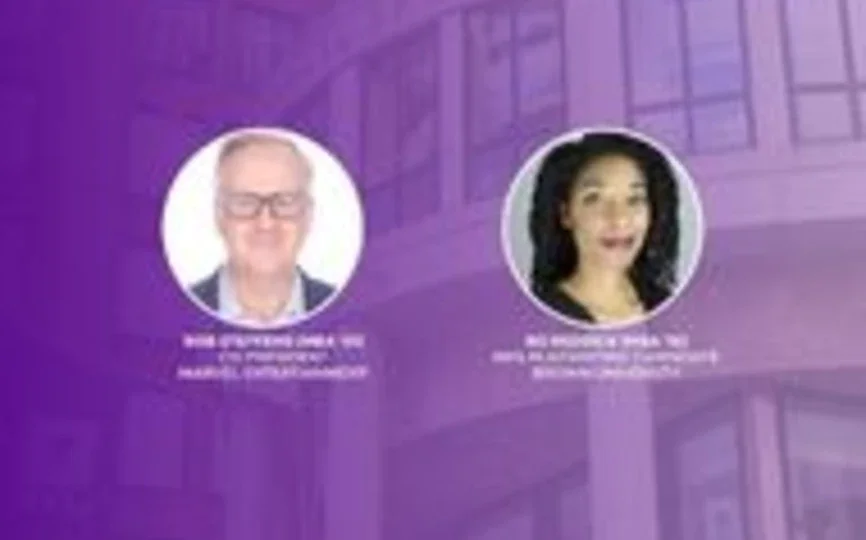 A purple graphic with headshots of Rob Steffens and Ro Reddick