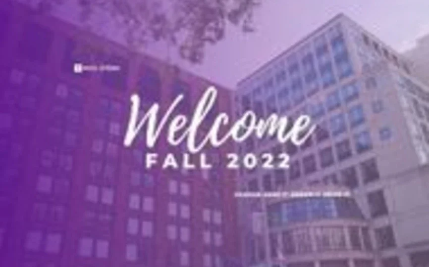 a purple graphic that shows KMC and Tisch and says Welcome Fall 2022