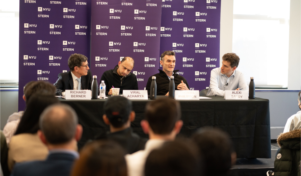 Professors Richard Berner, Viral Acharya, Thomas Philippon, and Alexi Savov speak at a panel