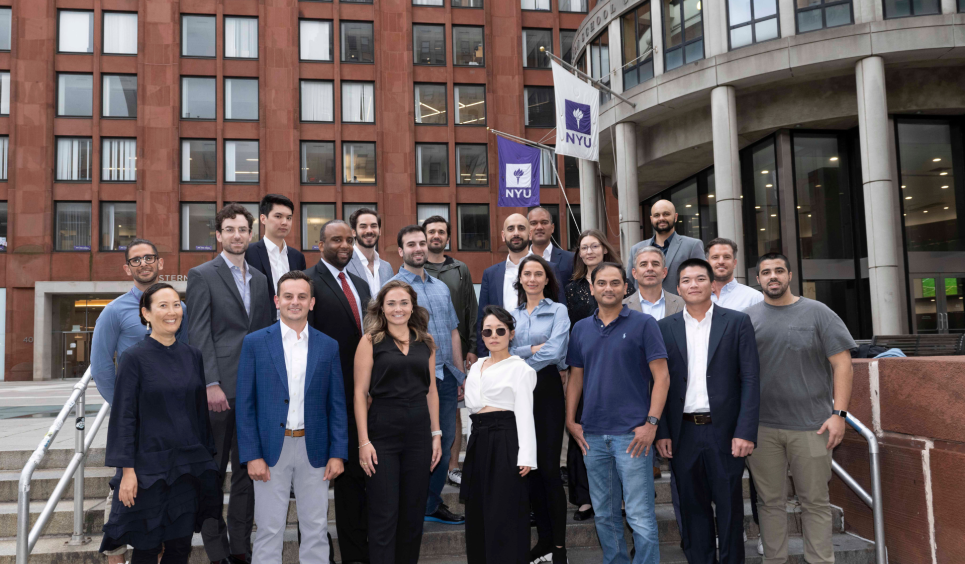 The inaugural cohort of Stern’s new Master of Science in Fintech program arrived on campus and are pictured here in front of KMC