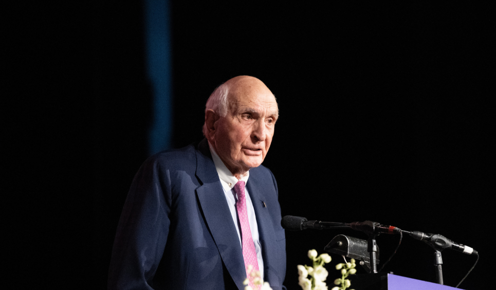 Ken Langone speaking at the 2024 MBA and PhD Convocation