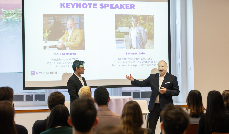 Joe Eberhardt, President and CEO, Jaguar Land Rover North America, spoke with Samyak Jain (MBA ’22), Senior Manager, Digital Marketing and E-Commerce, Watches of Switzerland Group PLC, as part of orientation for Stern’s Luxury & Retail MBA. 