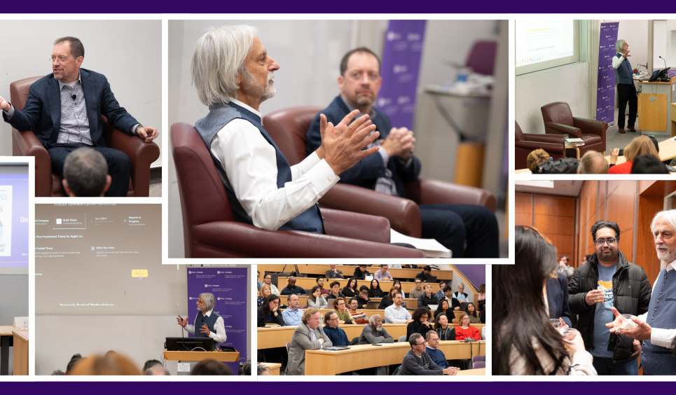 collage of images of Dhar and Provost speaking at event
