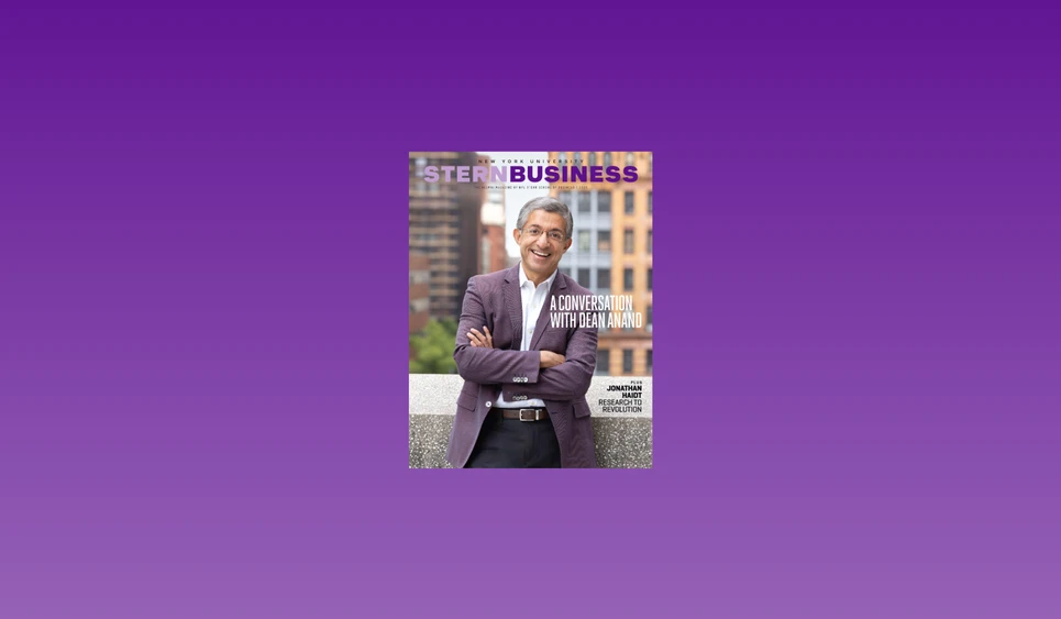The cover of the new Stern Business magazine, on a violet background.