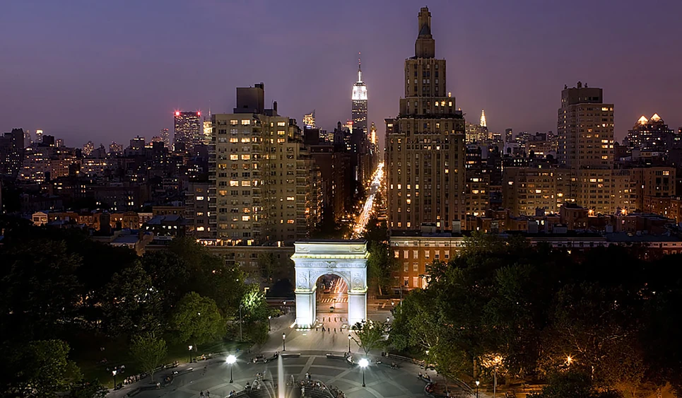 Washington Square Arch at night