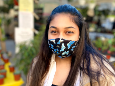 Riya Mital (BS '21) wearing a Made by Ashi face mask