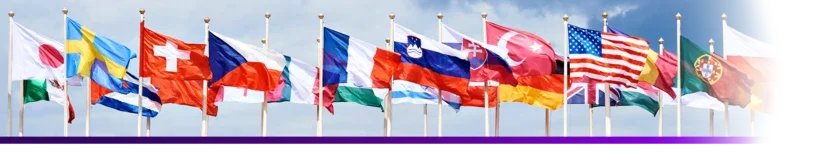 banner of various world flags swinging in the air