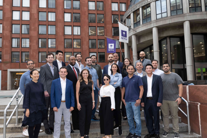 The inaugural cohort of Stern’s new Master of Science in Fintech program arrived on campus and are pictured here in front of KMC