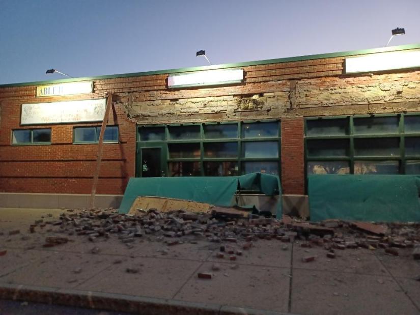 Crumbling facade of a Central New York Regional Market building