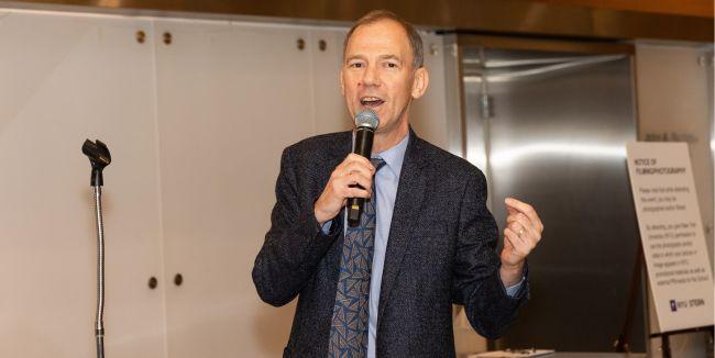 Undergraduate College Vice Dean Robert Whitelaw addresses students during the capstone’s fall semester final plenary