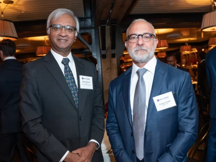Dean Raghu Sundaram at a Fertitta MBA veterans luncheon with Lorenzo Fertitta (MBA ’93)