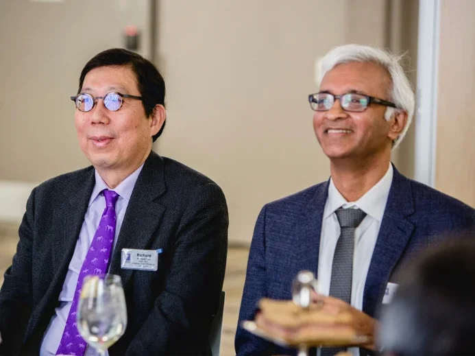 Dean Raghu Sundaram at the launch of the Fubon Center for Technology, Business and Innovation with Richard Tsai (MBA ’81)