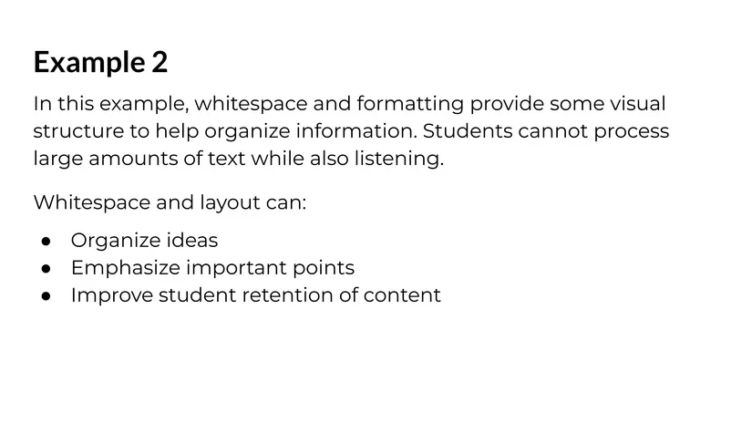 An example of properly implemented whitespace in a slide.