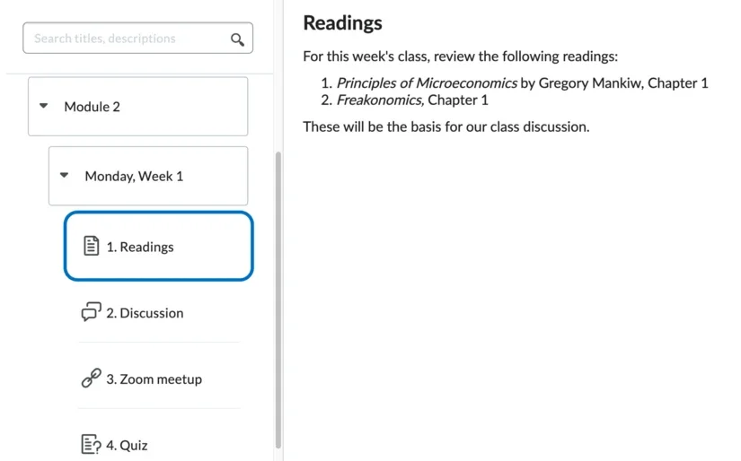 Lesson content organized in Brightspace's Content tool