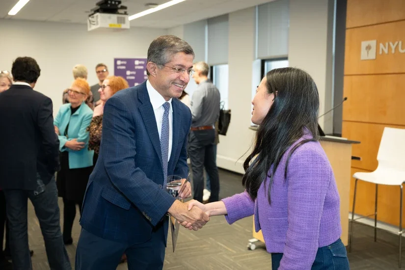 NYU Stern welcomed Dean Designate Bharat Anand at an event with faculty and staff in April 2025
