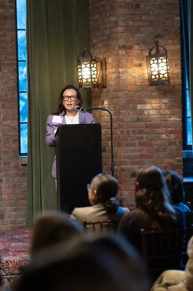 Cathy Choi (MBA ’96) gives opening remarks at the event